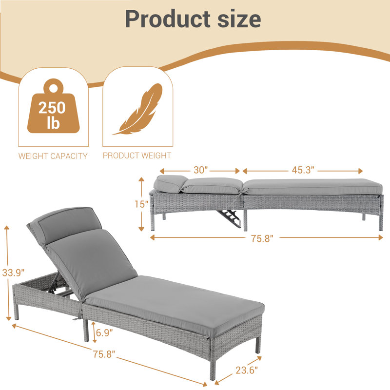 Chaise longue d'extérieur en osier Arshleen, Gris
