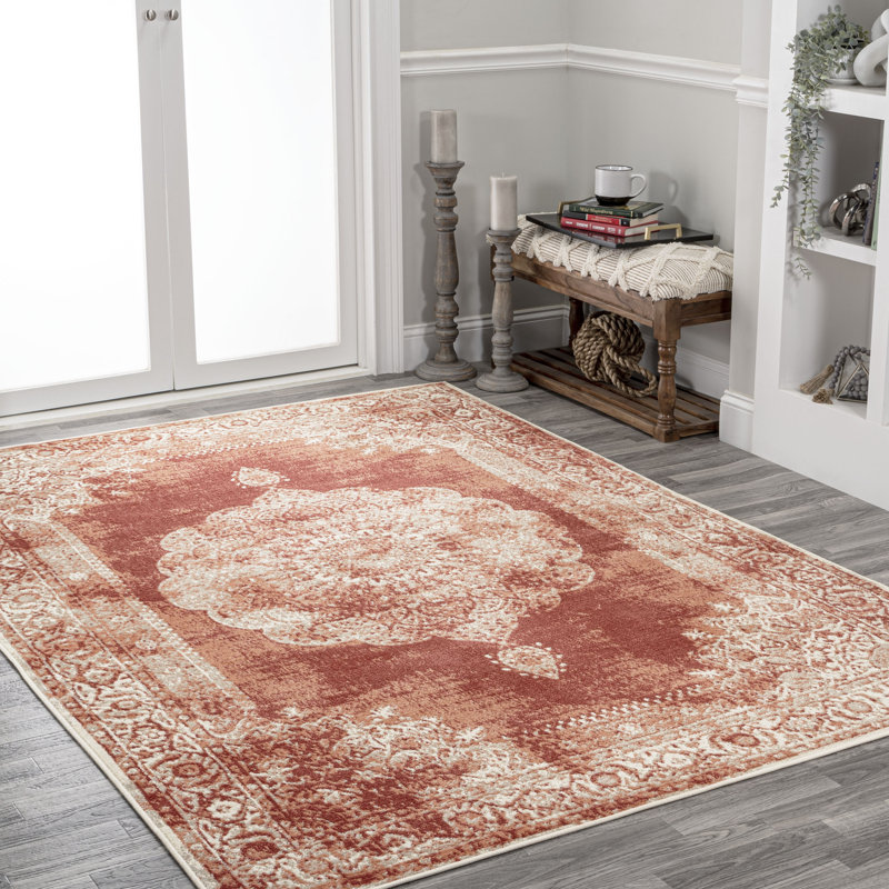 Tapis pêche / ivoire Rosalia Cottage Medallion, Rectangulaire 3 pi x 5 pi