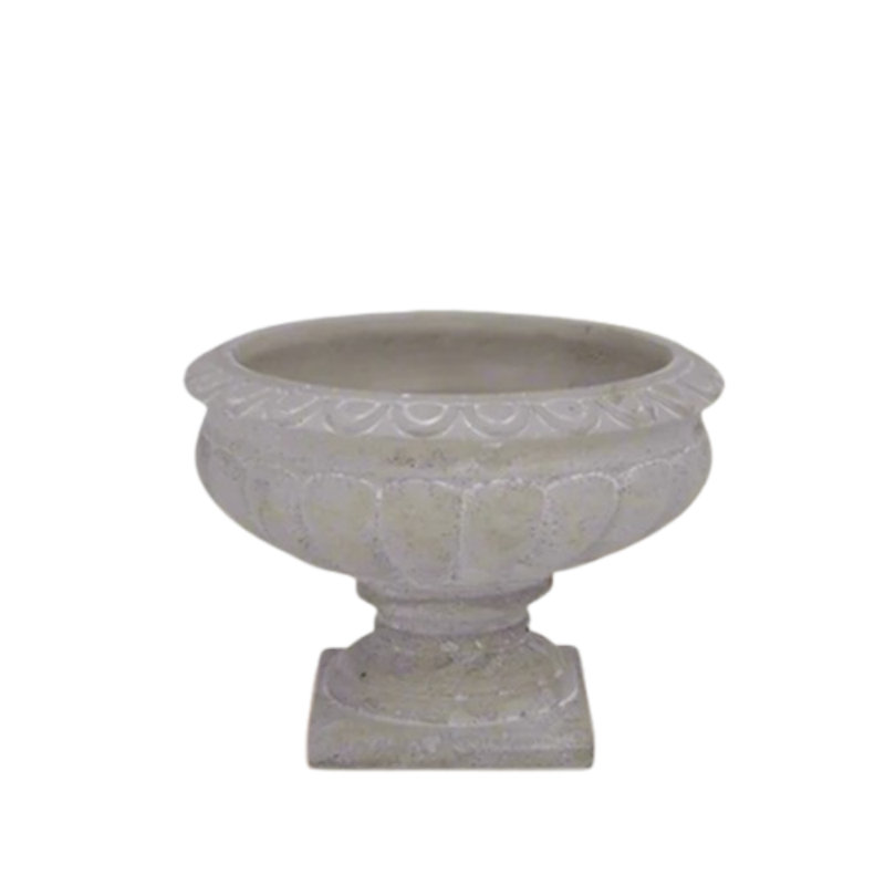 Cement Low Classic Urn Vase Md Antique Grey Wash Finish, 9" H x 12.25" W x 12.25" D