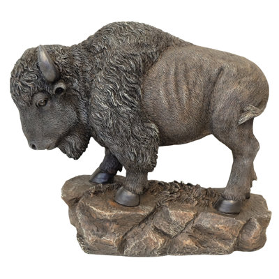 Polyresin North American Buffalo Bison on Rock Country Rustic Freestanding Tabletop Figurine