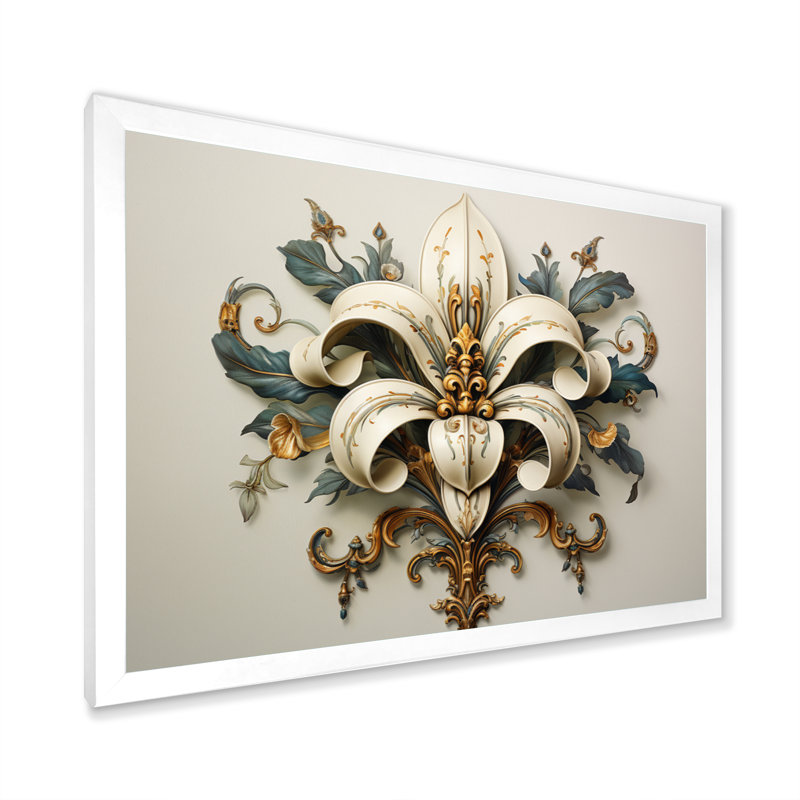 Fleur-De-Lis A Lilly Flower Ii - Symbols Wall Art, H 12 po x l 20 po x P 1 po, Cadre simple blanc