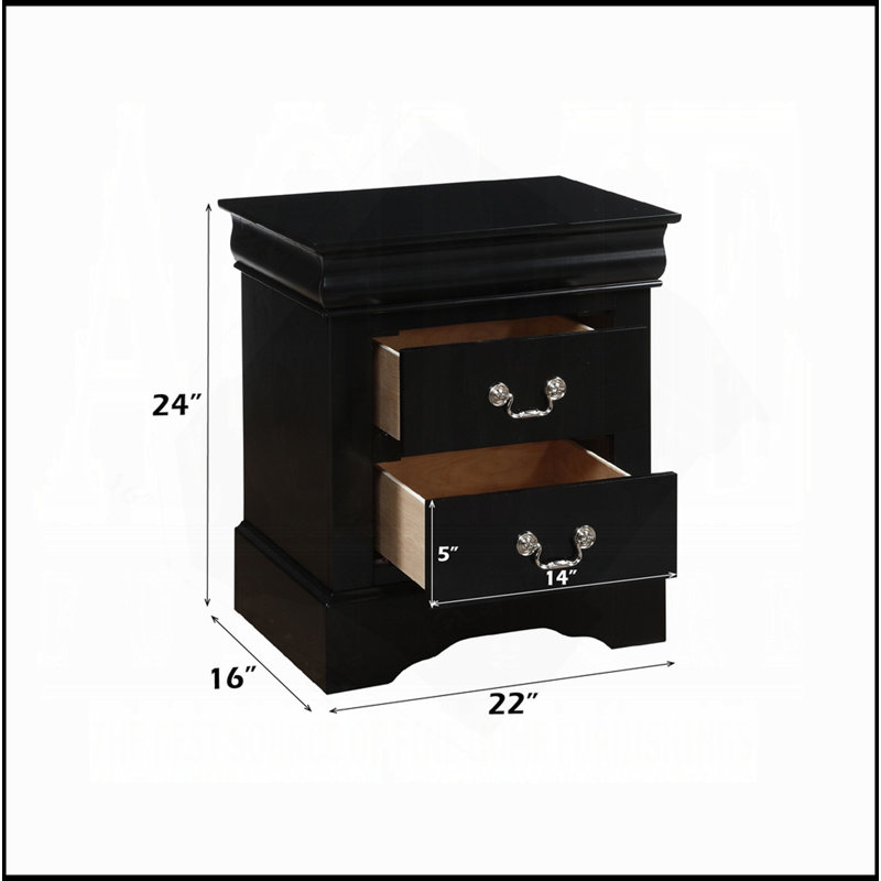 Table de chevet classique 1 pièce 2 tiroirs de style Louis Phillipe, Noir