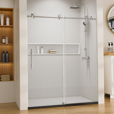Single Sliding Frameless Shower Door With Stainless Steel Hardware