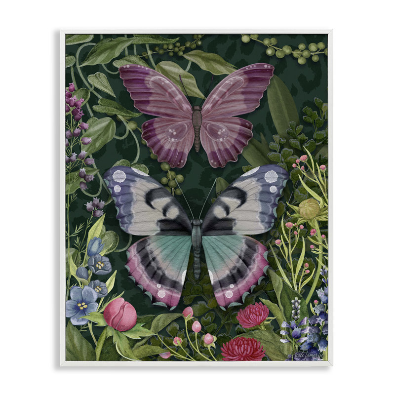 Fleurs et papillons de jardin sauvage, estampe numérique, design par Nicole Tamarin, H 20 po x l 16 po