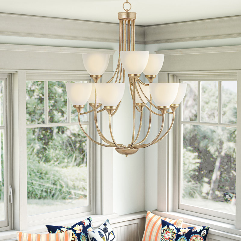 Lustre empire à 9 lumières Radack, Feuille argentée vieillie