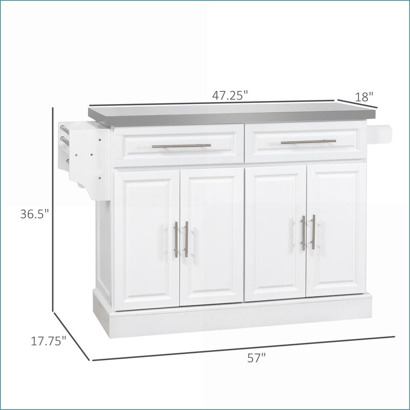 Kitchen Island, Portable with Storage, Stainless Steel Top, Drawers/Racks/Cabinets, Snow White | MDF