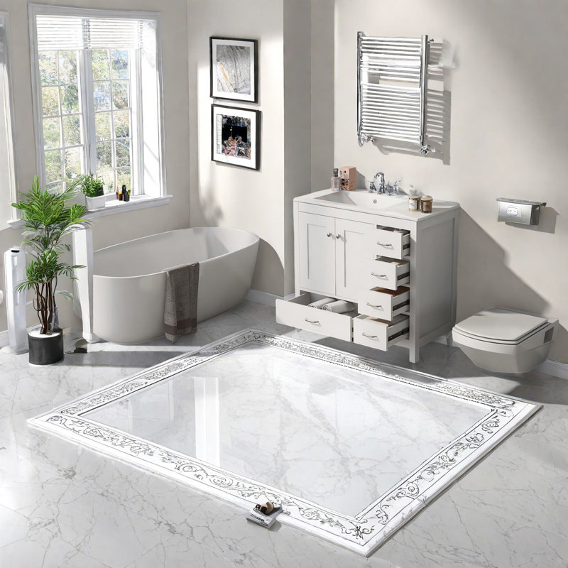 Meuble-lavabo blanc peu encombrant avec lavabo en céramique - Style moderne