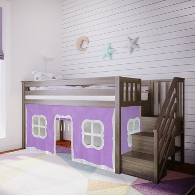 Lit mezzanine simple avec escalier et rideau de jeu Glyndon Kids