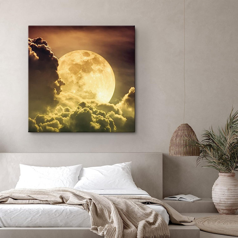 Moon " Autumn Orange Yellow Gradient Moon With Clouds ", 24" H x 24" W x 1.5" D