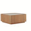 Table basse de 31,5 pouces carrée avec tiroirs de rangement, table basse moderne en bois avec plateau en verre, tables de centre de table de thé pour le bureau de salon, noyer