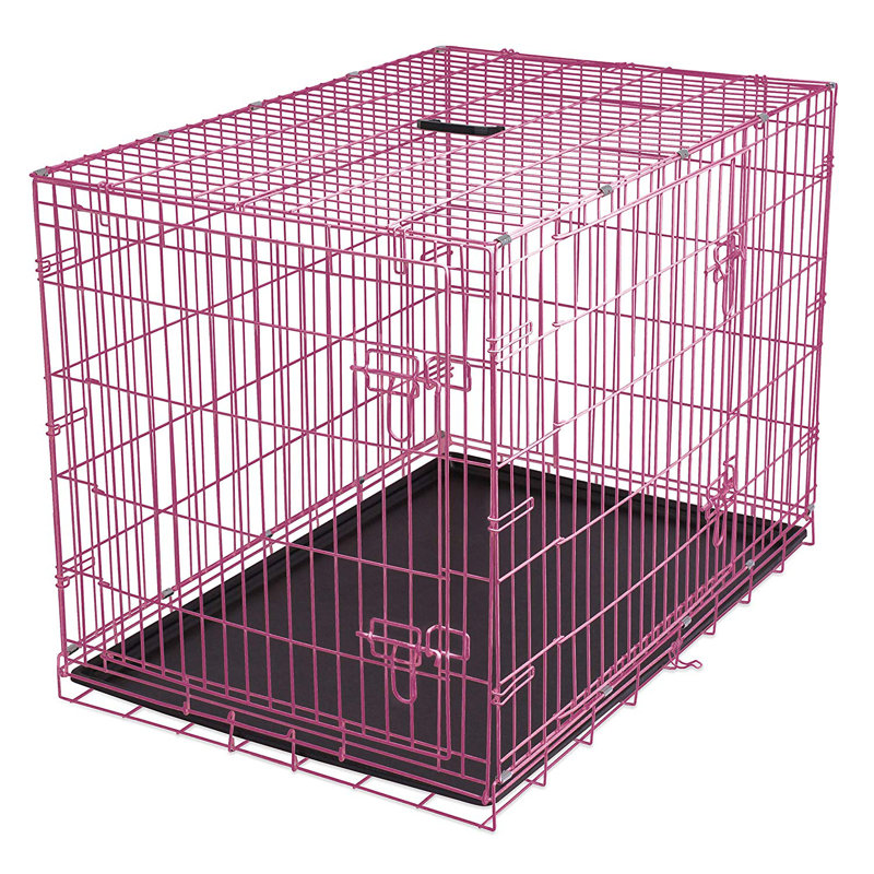 Caisse moyenne pour chien en acier pliable, Moyen (H 24 po x l 22,5 po x P 36 po), Rose