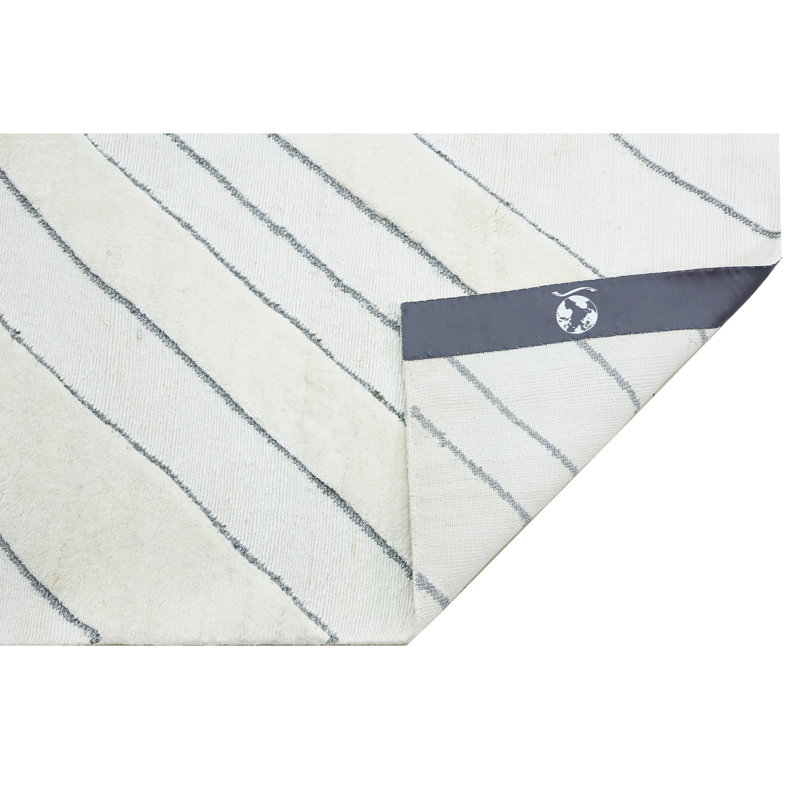 Tapis rectangulaire blanc / argent en laine / viscose noué à la main, Rectangle 8 pi x 10 pi