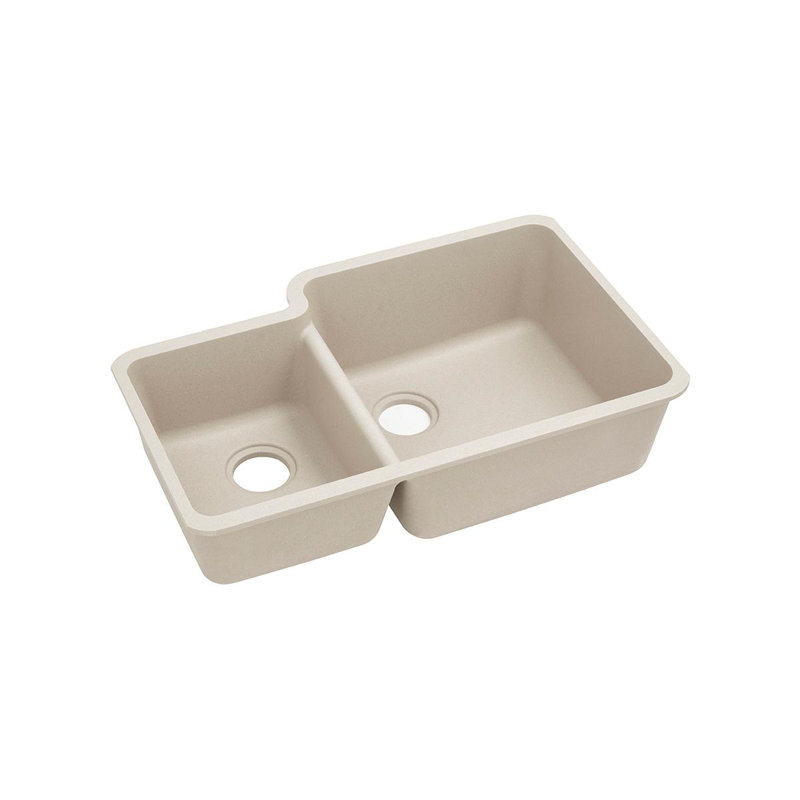 Quartz Classic 33" x 20-11/16" x 9" Double Basin Undermount Kitchen Sink, Bisque