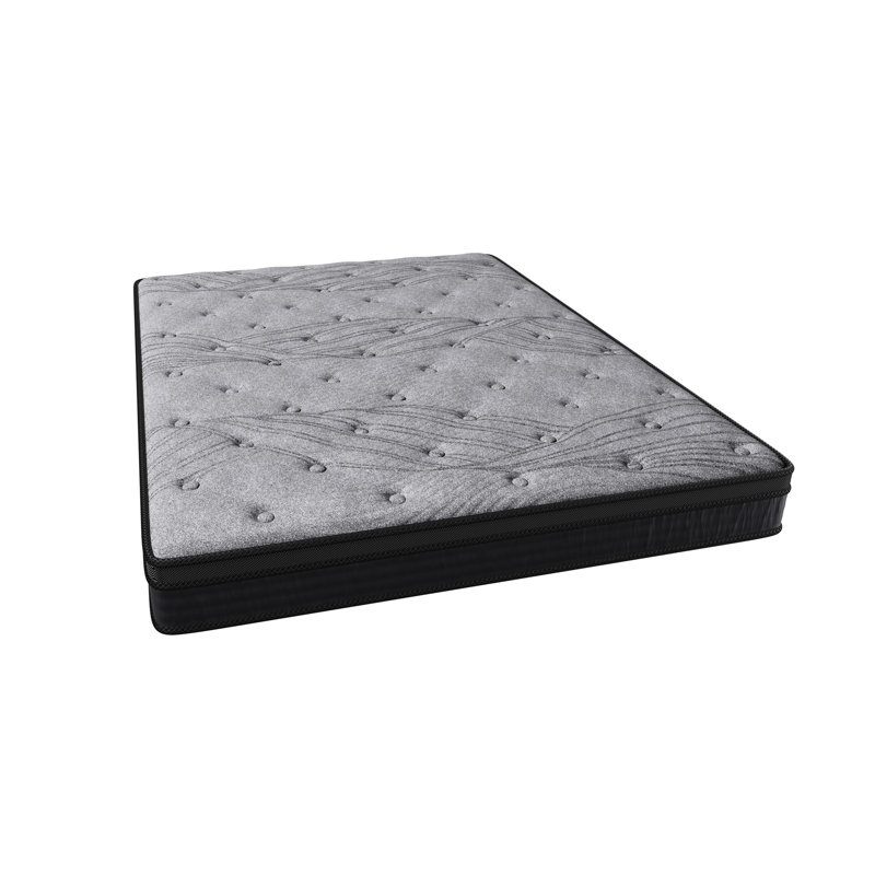 Très grand matelas ferme de 12 pouces avec 560 ressorts ensachés pour un alignement de la colonne vertébrale, un confort optimal et une minimisation des mouvements. Tissu gris dans une boîte.