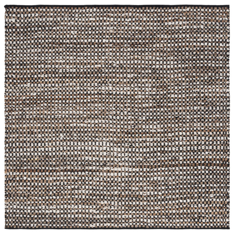 Gabino Geometric Handmade Flatweave Area Rug in Black/Ivory, Square 4'