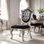 Chaise de salle à manger vintage en argent sculpté avec revêtement capitonné à boutons noirs