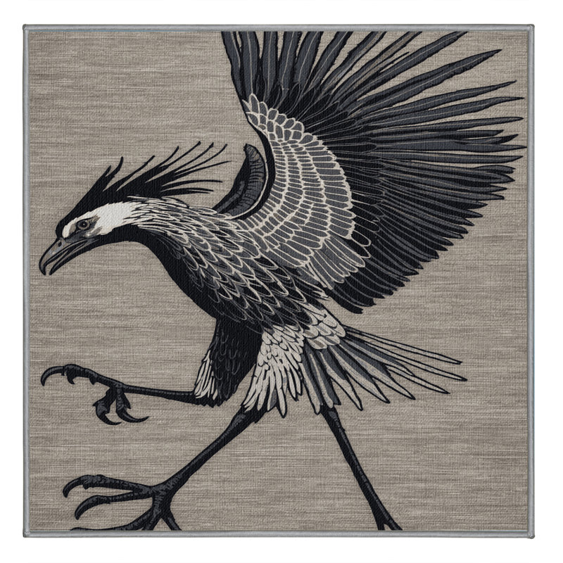 Washable Secretary Bird Wildlife Area Rug, Square 5'