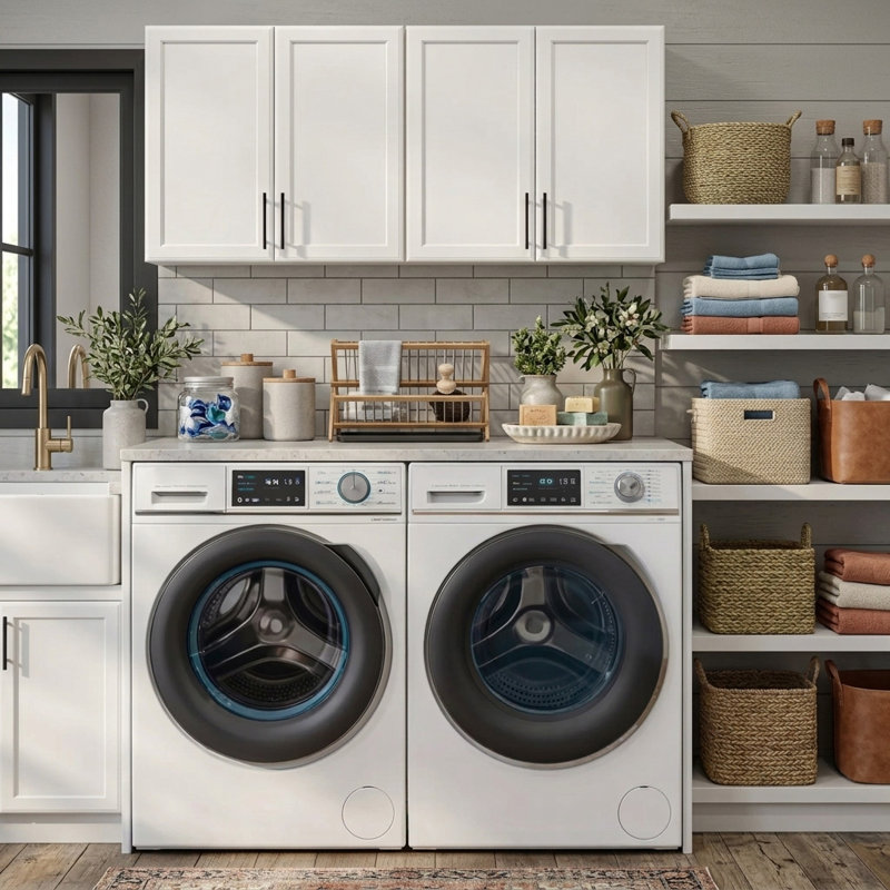 Armoire murale flottante blanche de 48 po de largeur, armoire de rangement murale en bois pour la salle de lavage et la cuisine