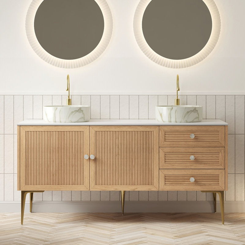 Meuble-lavabo spacieux en grain de bois avec lavabo, conception écologique moderne
