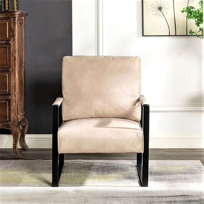 Chaise d'appoint avec structure carrée durable en métal, fauteuil, Microfibre/microsuède beige