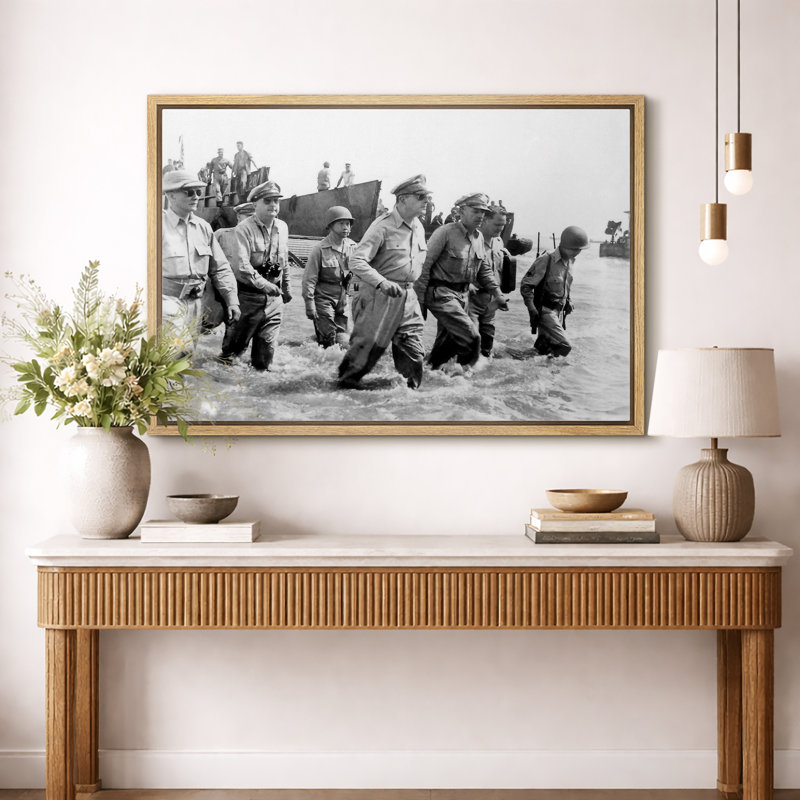 «Allied Commanders Landing», œuvre d'art historique, images de bureau militaire, impression sur toile encadrée.