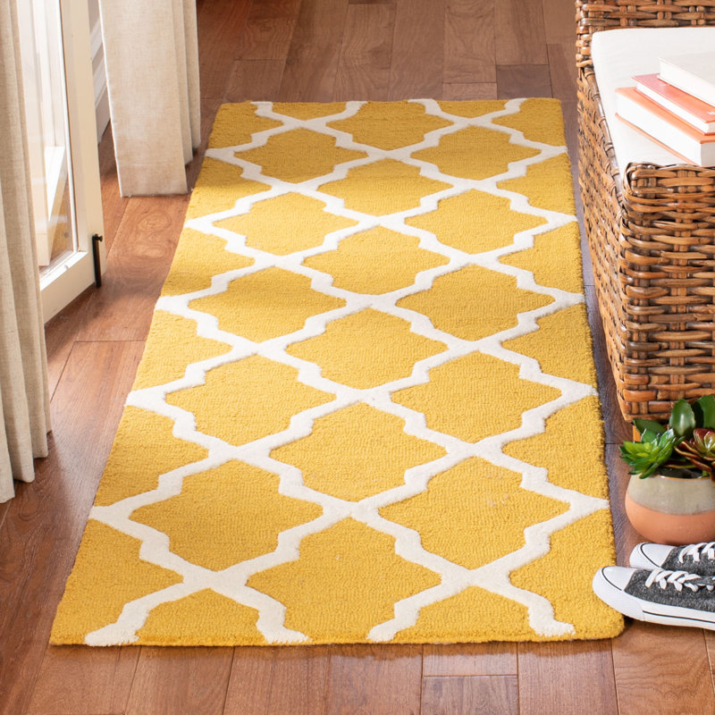 Cannen Hand Tufted Wool Geometric Rug, Runner 2'6" x 6', Gold/Ivory