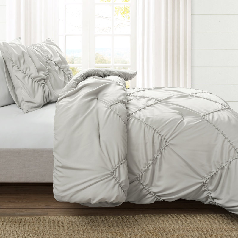 Light Gray Twin-XL Microfiber Ruched Chevron Comforter Set