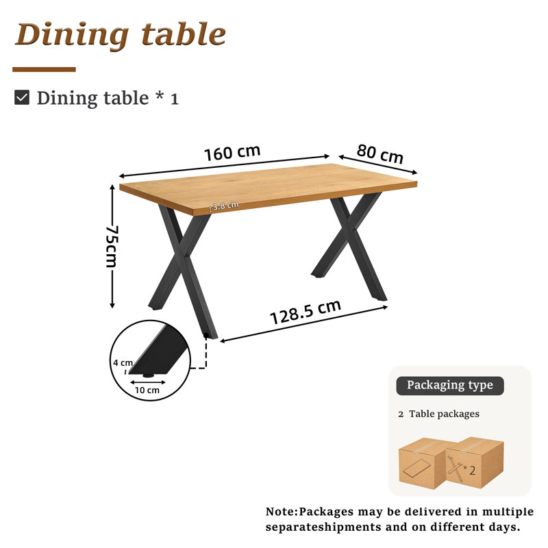 Dining Table with Steel Base, Wild Oak/Black