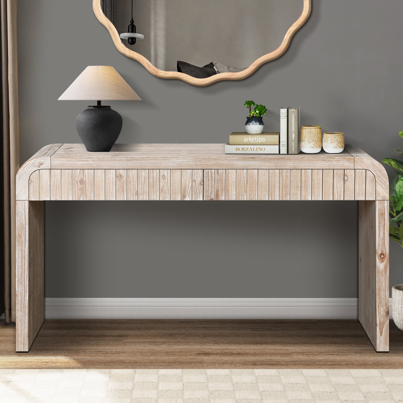 59'' Vintage Crafted Entryway Table Two Hidden Handle Drawers Farmhouse Console Table Easy Assembly, Natural