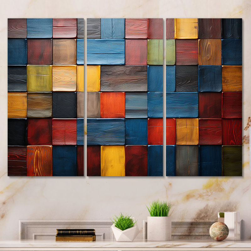 Carreaux colorés de couleurs terreuses V - mosaïque boho, H 28 po x l 36 po x P 1 po, Toile tendue