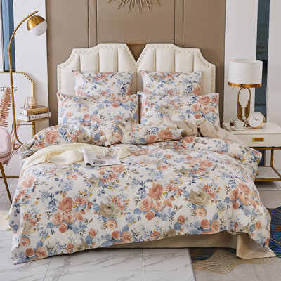 Literie 3 pièces 800 fils 100 % coton égyptien (1 housse de couette + 2 taies d'oreiller, sans garniture), style vintage floral luxueux, pour chambre à coucher, chambre d'amis, dortoir étudiant, toutes saisons