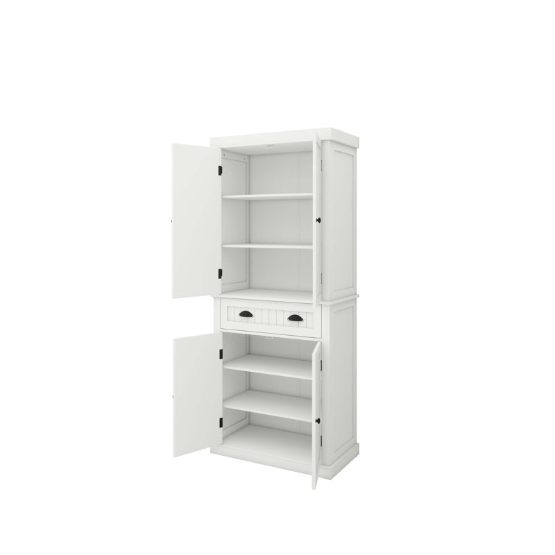 Armoire de rangement pour garde-manger de 71 po, avec 4 portes, tiroir, 2 tablettes réglables, armoire autoportante pour le salon de la salle à manger, buanderie - blanc