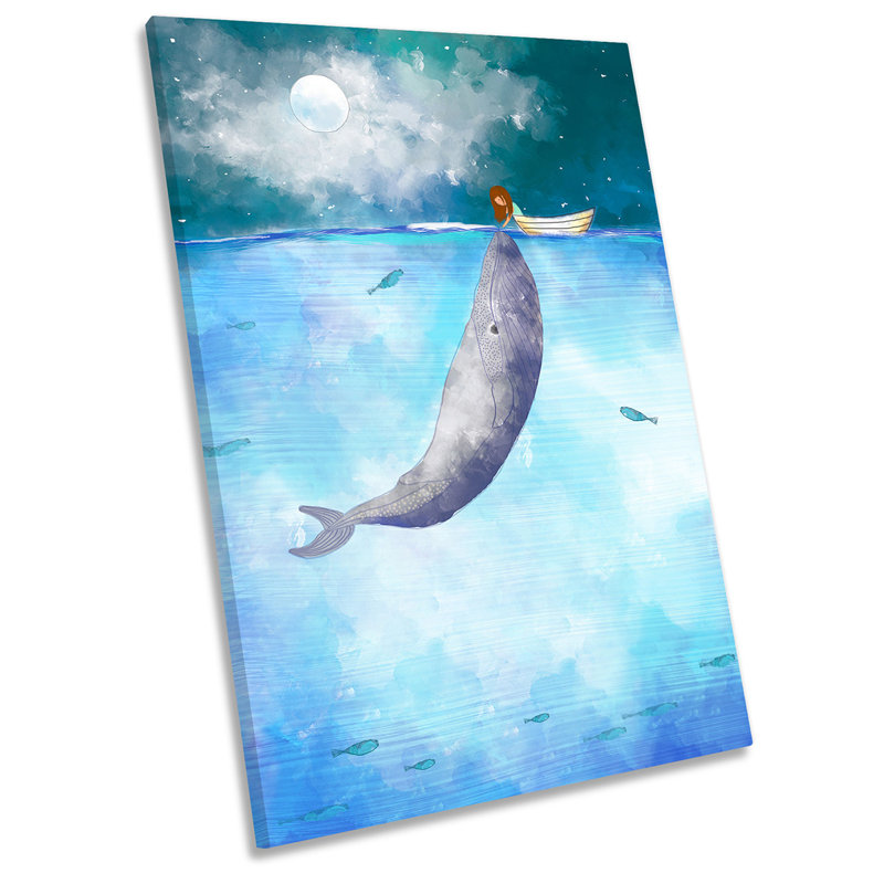 Boat Whale Seascape Bathroom Picture Blue - Wrapped Canvas Art Prints, 61" H x 40.6" W x 2" D