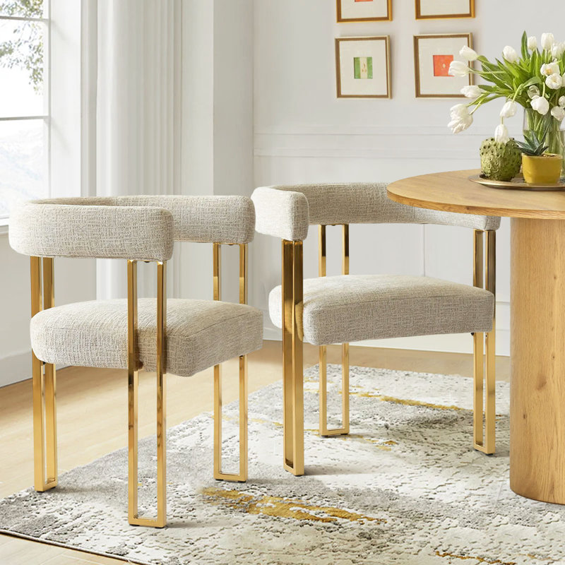 Rienna 18" Seat Height Chenille Upholstered Gold Kitchen Dining Armchair, Oatmeal
