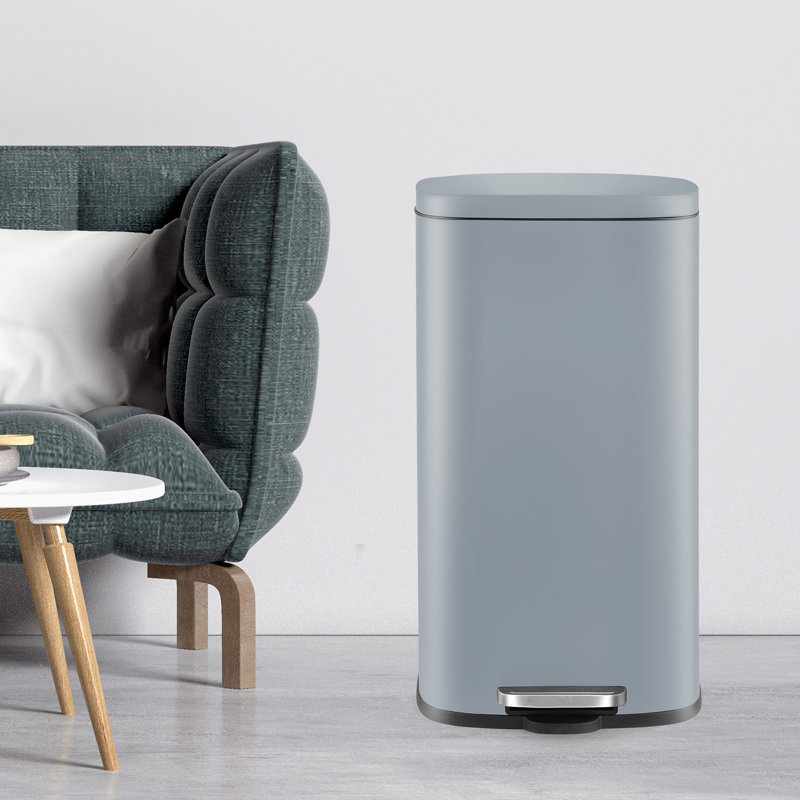 Step Trash Can, Stainless Steel Garbage Bin, Soft-Close Rubbish Bin with Removable Plastic Inner Bucket, Fingerprint-Proof, Lid Dustbin, Suit for Kitchen Home