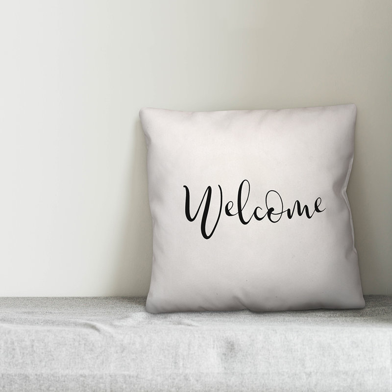 Textual Outdoor Throw Pillow, 20" H x 20" W, Off White/Black