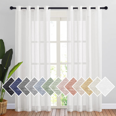 2 Panels Linen Blend Curtains,W52 x L84