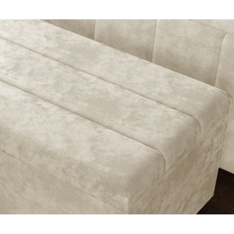 Airiona 102cm Wide Rectangle Striped Standard Ottoman with Storage, Cream