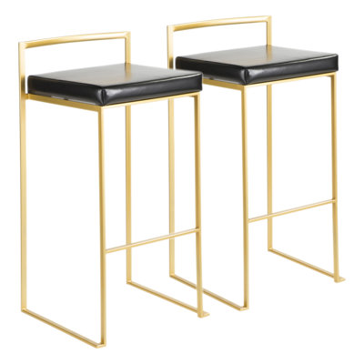 Contemporain - Tabouret de bar en or avec similicuir noir - ensemble de 2