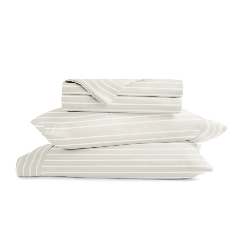 4 Piece Delicate Details Pattern Sheet Set, Cal.King Sheet Set with 2 King Pillowcase, Natural Striped