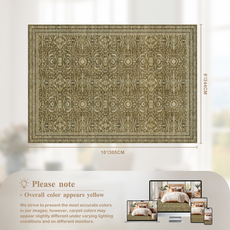 Floral Distressed Indoor Stain Resistant Non-Shedding Rugs for Living Room, Rectangle 8' x 10'