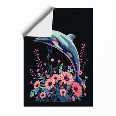 Dolphin Among Blooms Modern - Framed Print