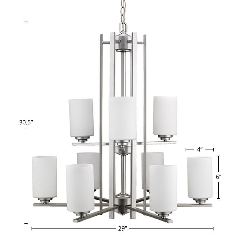 Lustre en acier à 9 lumières Troene, Chrome brossé