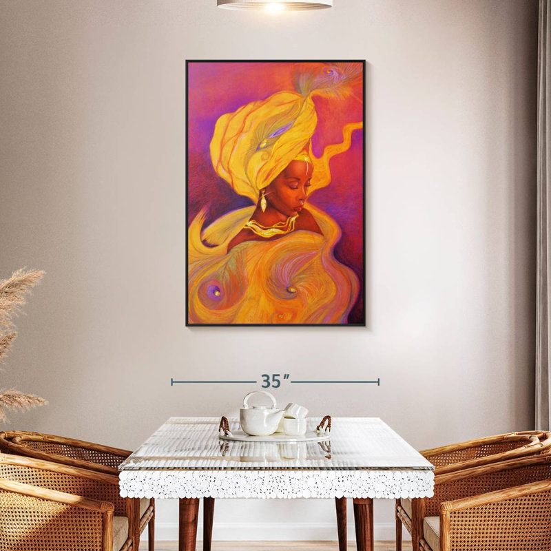 Déesse Oshun, 31 po x 46 po, Cadre flottant noir