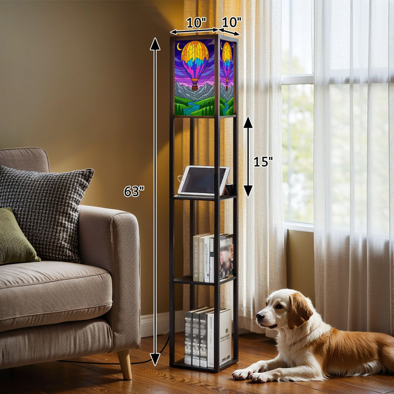 Lampe sur pied à DEL à intensité variable avec éclairage sur vitrail, montgolfières, lampe sur pied en bois aggloméré avec télécommande, 3 couleurs pour le salon, la chambre à coucher