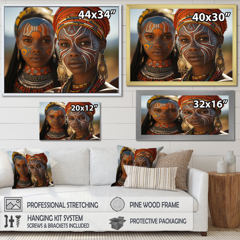 Cherra Tribes d'Afrique Ndebele South - art mural tribal africain, H 12 po x l 20 po x P 1 po, Cadre flottant noir