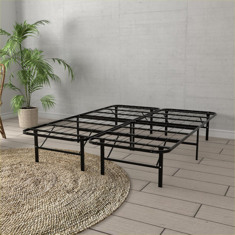 Base de lit en acier noir compatible avec le rangement sous le lit, très grand lit, support de matelas fiable pour une utilisation résidentielle dans une chambre à coucher