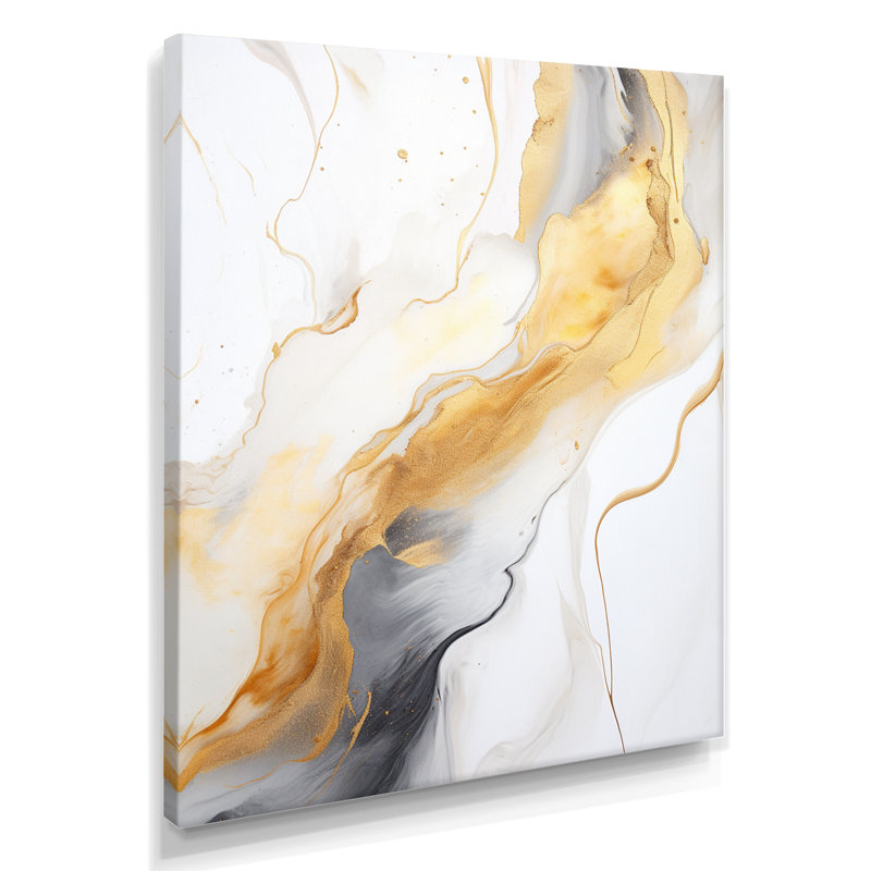 Agate Art or blanc gris - impression d'art mural en marbre, Toile tendue, H 44 po x l 34 po x P 1,5 po