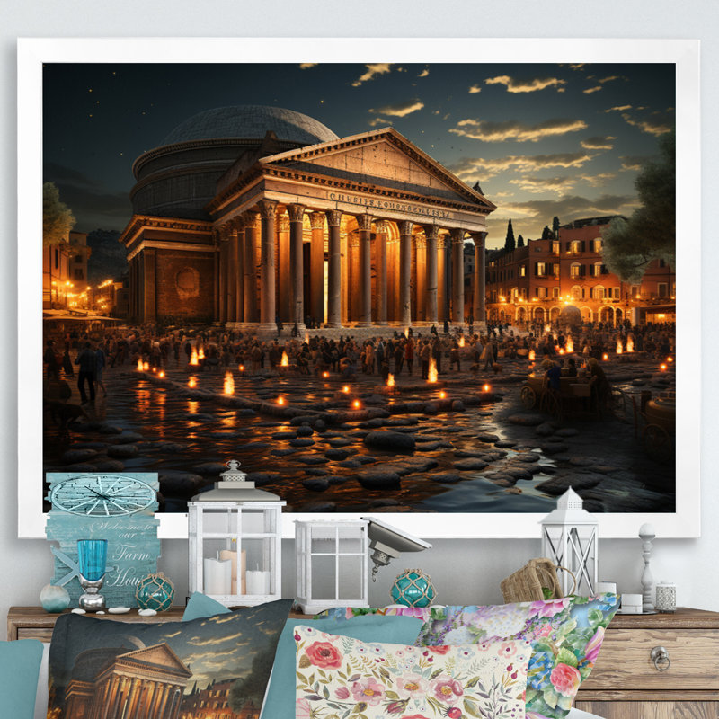 «Italy Pantheon Rome», reproduction sur toile, H 12 po x l 20 po x P 1 po, Cadre simple blanc
