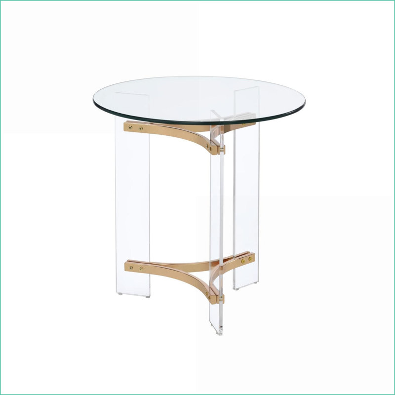 Table basse ronde à finition dorée avec plateau en verre trempé, facile à nettoyer et amp; Base en métal durable